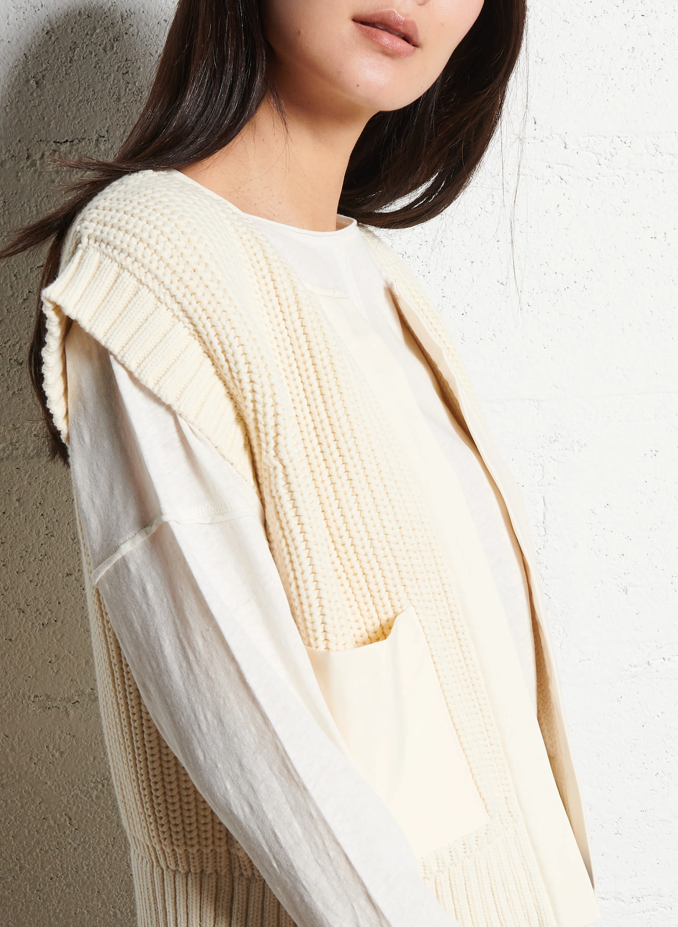 LAURENA - Gilet col rond en coton melangé | Blanc