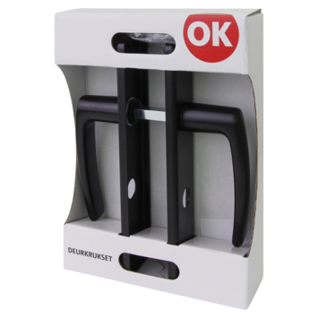 OK deurkruk set Blok recht schild vrij-bezet sluiting 63/8 mm zwart aluminium