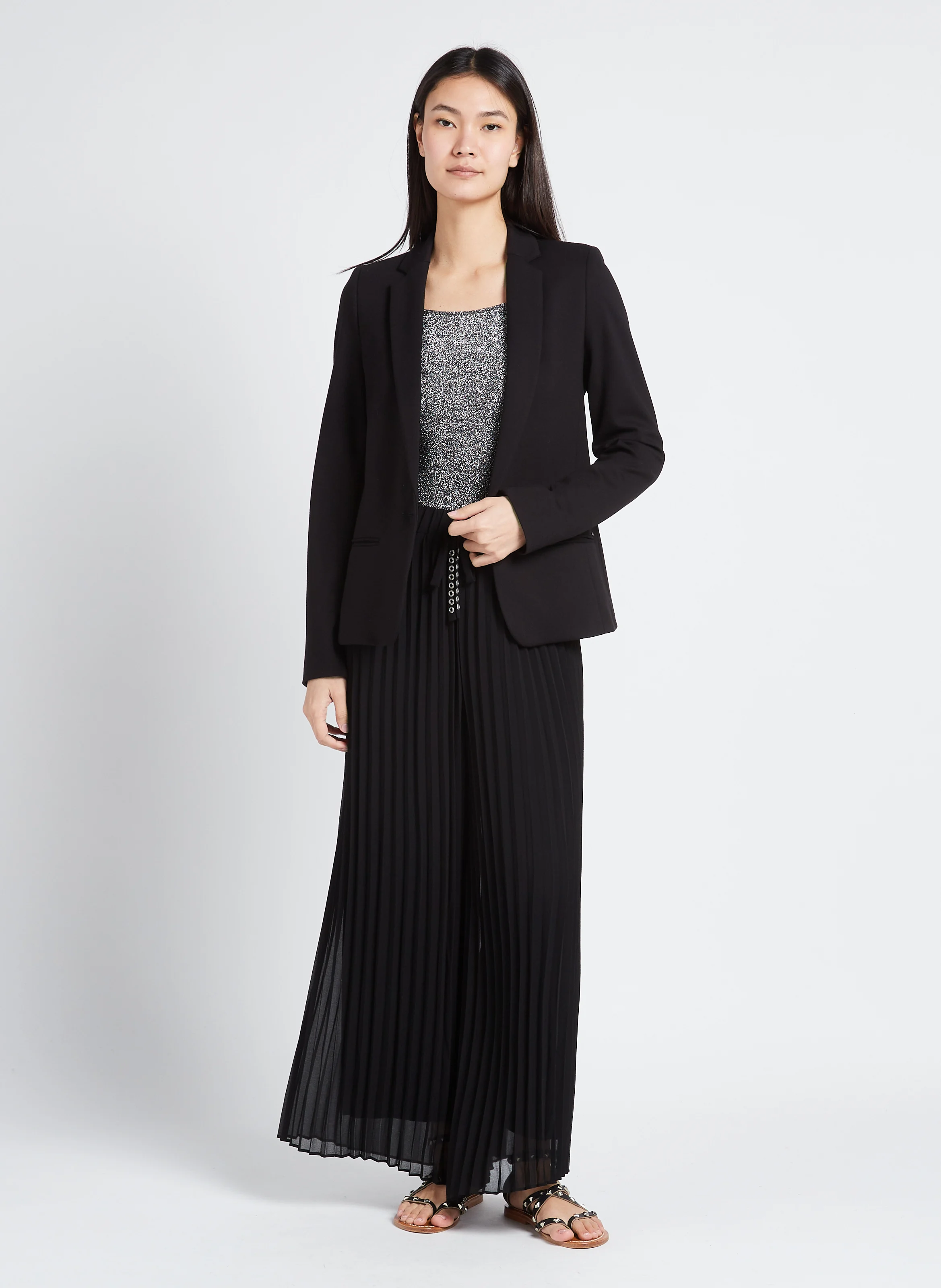 Veste tailleur cintrée en maille | Noir