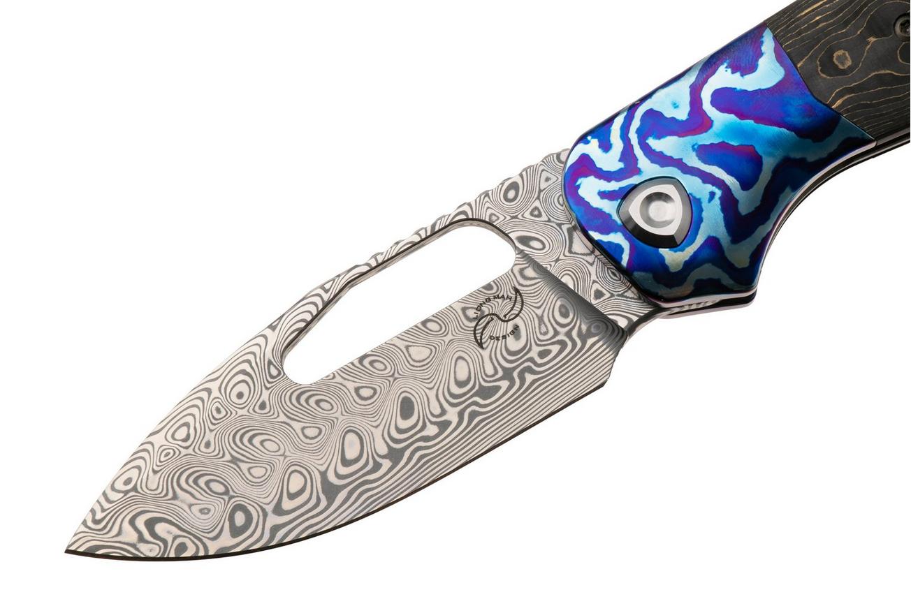 Liong Mah Field Duty 3.5 Damasteel, FatCarbon Gold Camo MokuTi Inlay, zakmes