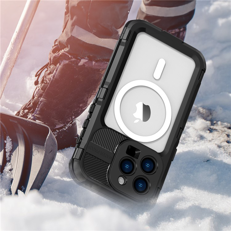 iPhone 14 Pro Max Wasserfeste MagSafe Alu Outdoor Schutz Hülle (IP68) - Schwarz / Transparent