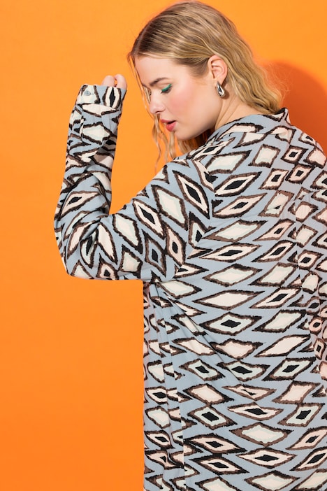 Hemdbluse, Boxy Shape, grafischer Print, Langarm