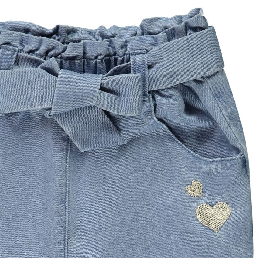 Pantalon en toile avec ceinture à nouer pour bébé fille - Bleu
