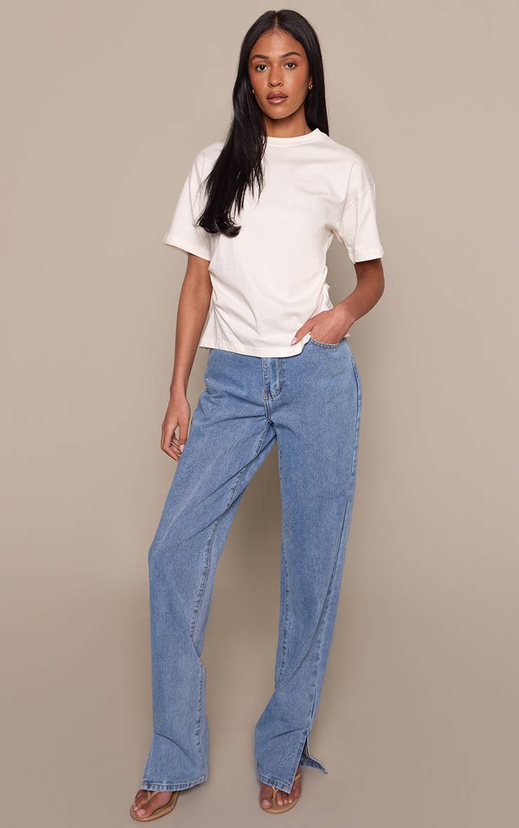 Délavage Vintage Jean Taille Haute Délavage Vintage Ourlet Fendu Coupe Longue