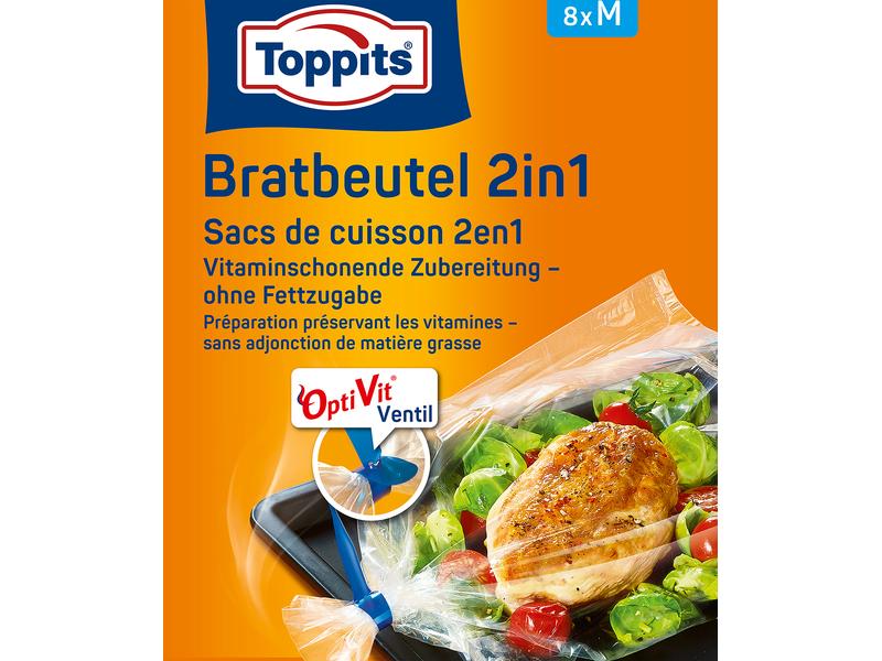Toppits Bratbeutel 2 in 1 Grösse M, 8 Stück Bratbeutel für schonendes Garen und Braten