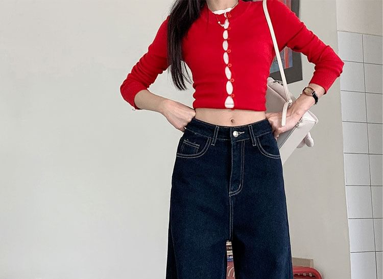 Horrysonie - Mid Rise Washed Wide Leg Jeans