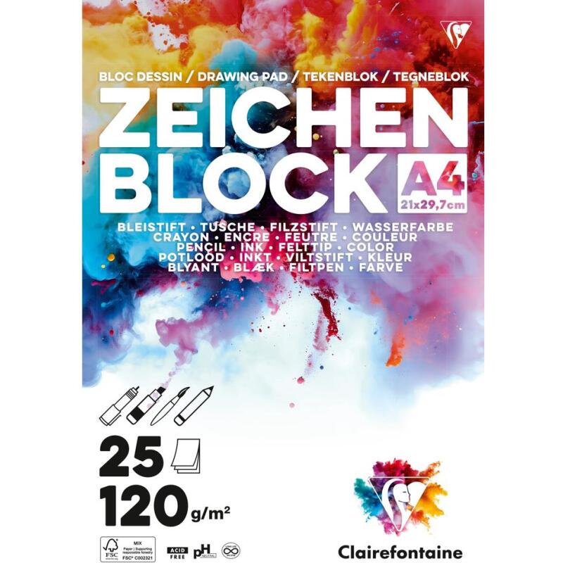 Bloc Zeichenblock encollé 25F A4 120g