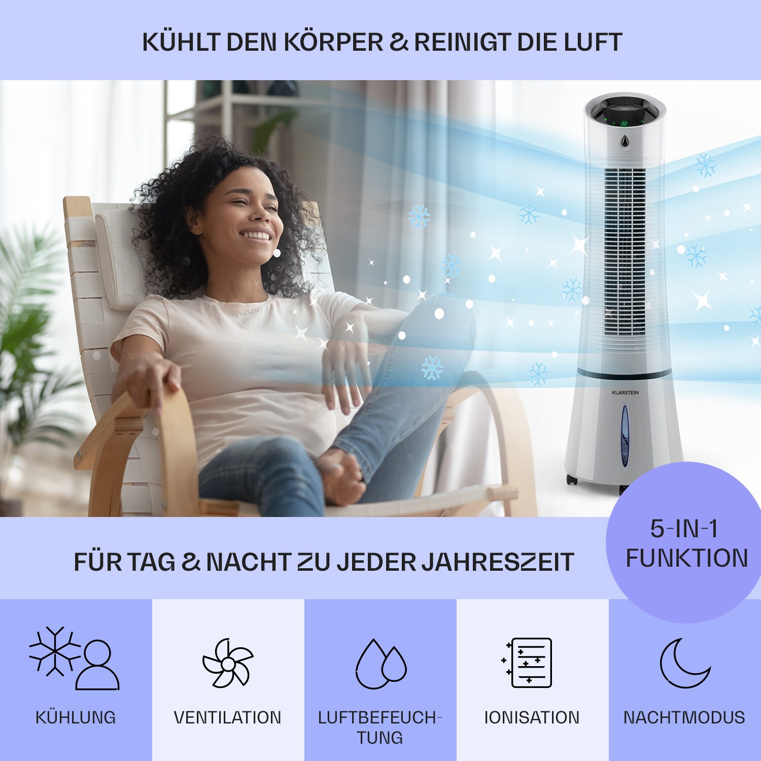 Skyscraper Ice 4-in-1 Luftkühler Ventilator 210 m³/h 30 W Oszillation mobil Fernbedienung Grau