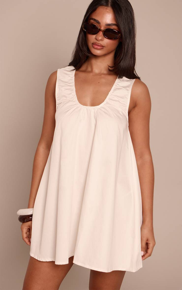 Blanc Robe Mini Fluide Sans Manches À Encolure Arrondie Effet Lin Petite