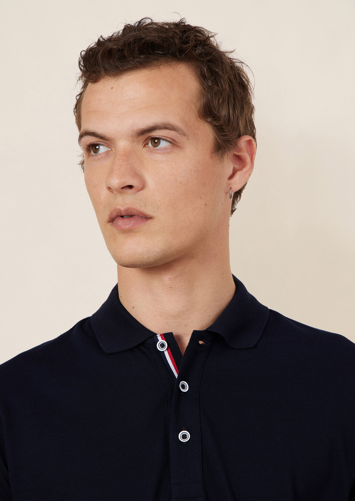 Polo manches courtes Slim en coton uni bleu marine