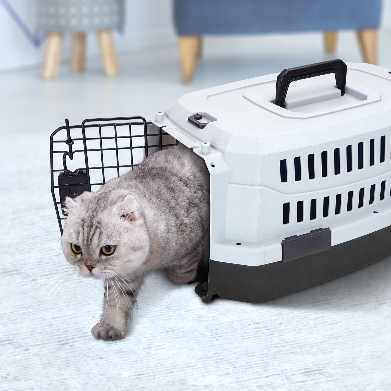 Nobleza - Bolsa de Transporte Grande para Cães e Gatos, Portátil e Respirável, Acessórios para Animais de Estimação, Bolsa de Plástico, 68x48x42 cm, Preto e Cinza
