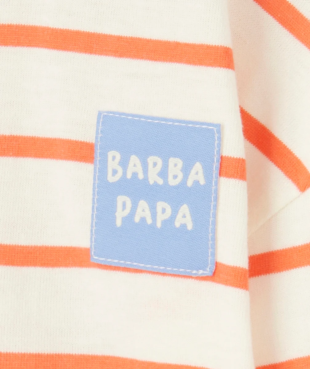 T-SHIRT BÉBÉ GARÇON EN COTON BIO IMPRIMÉ À RAYURES ORANGE AVEC PATCH