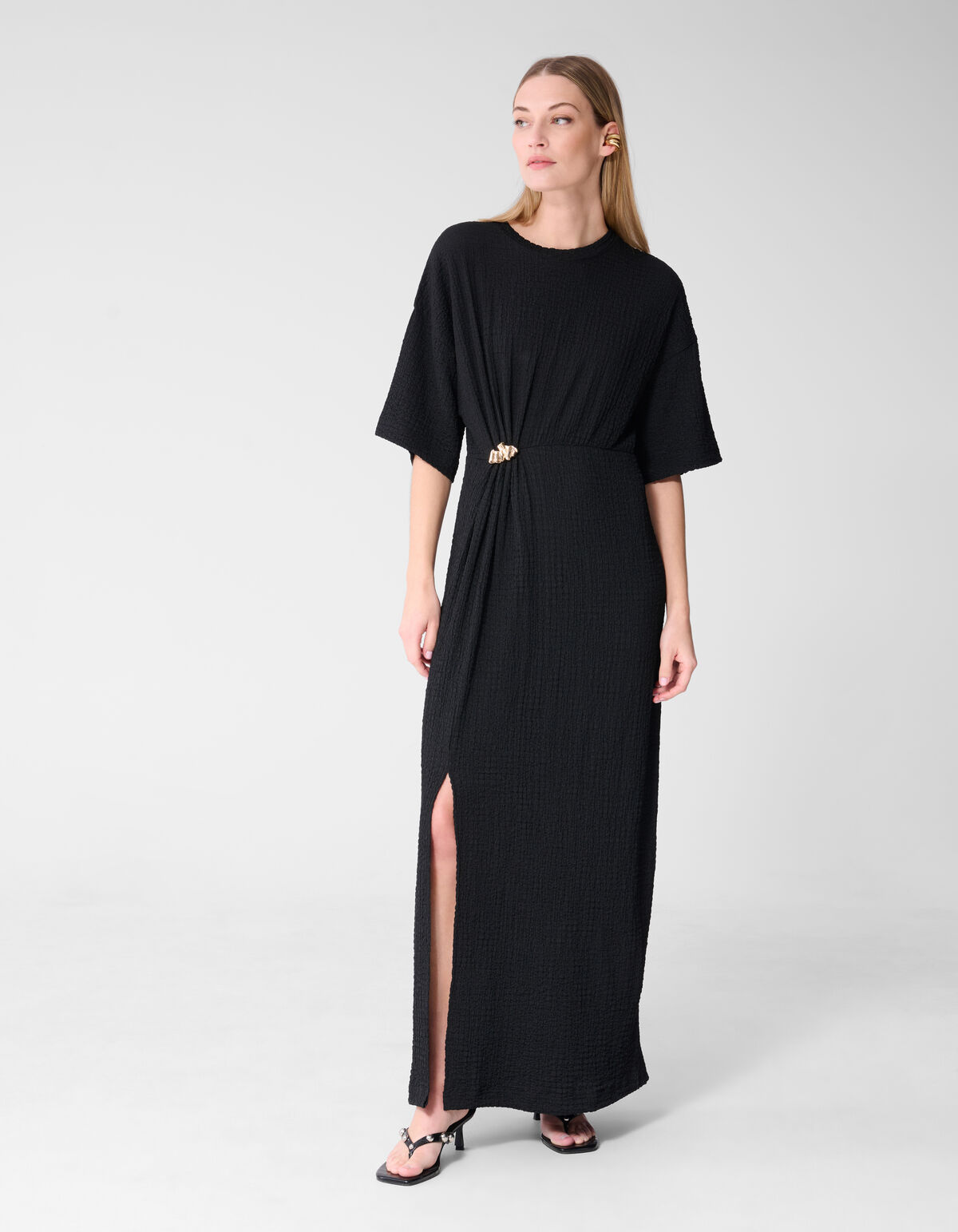 Organic Crinkle Maxi Jurk Zwart