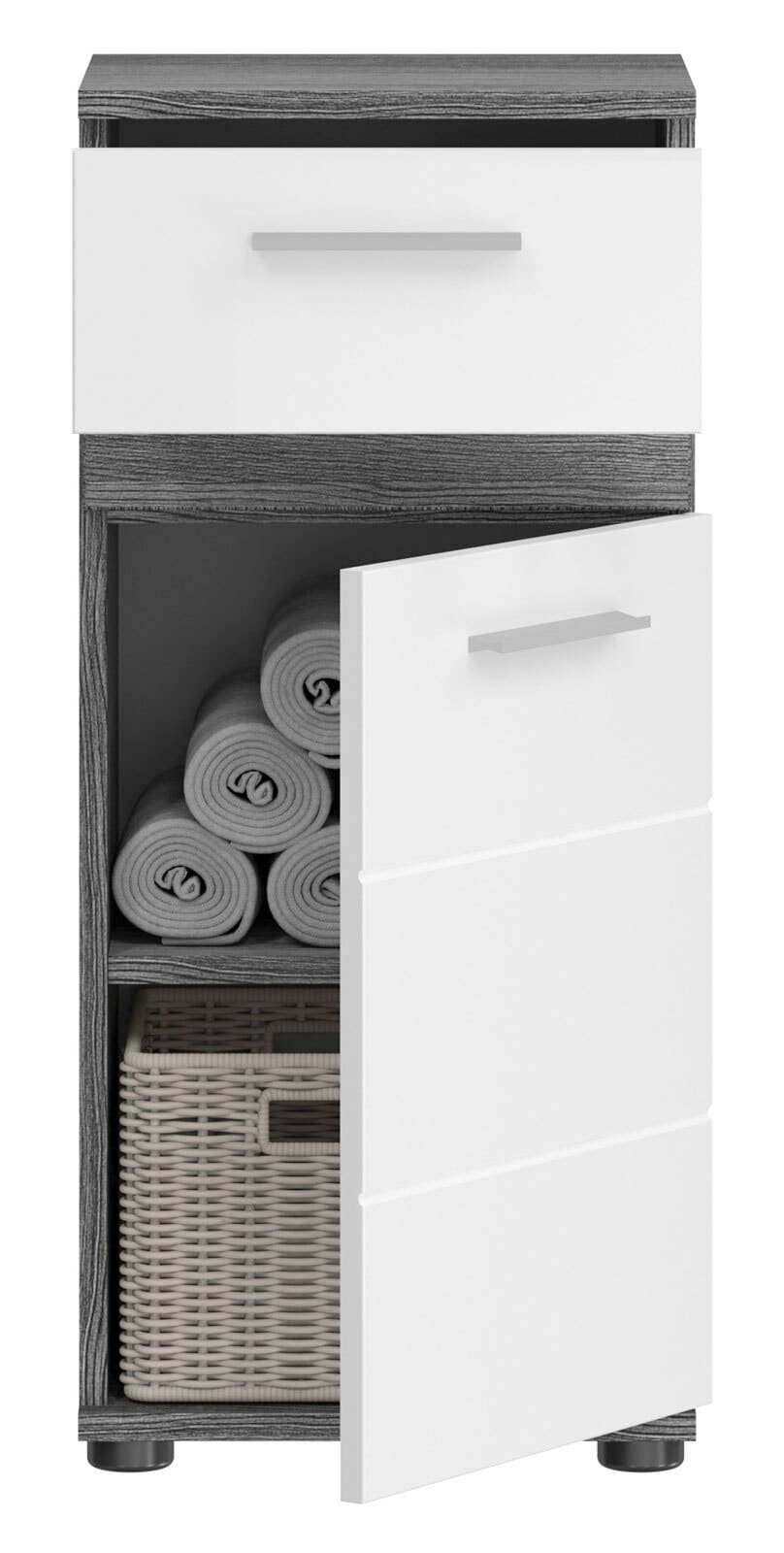 Standschrank Blake Rauchsilber/Weiß Hochglanz 35x79x31 cm