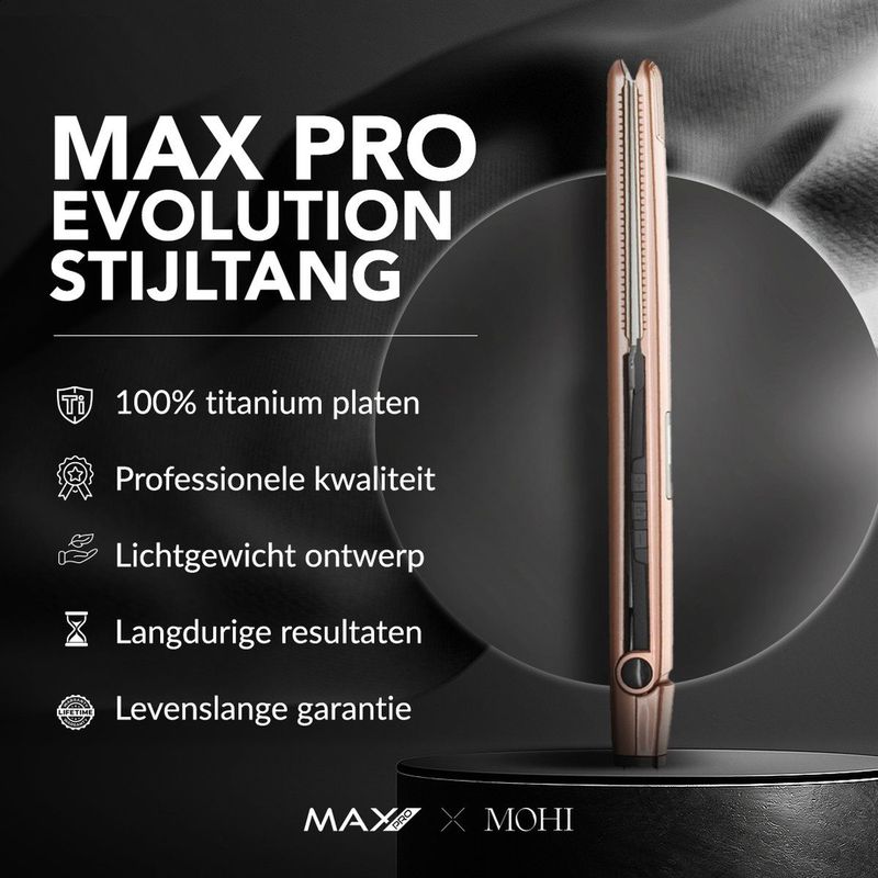 Max Pro - Evolution Stijltang - Roze Goud - Titanium Platen - Geschikt Voor Alle Haartypes