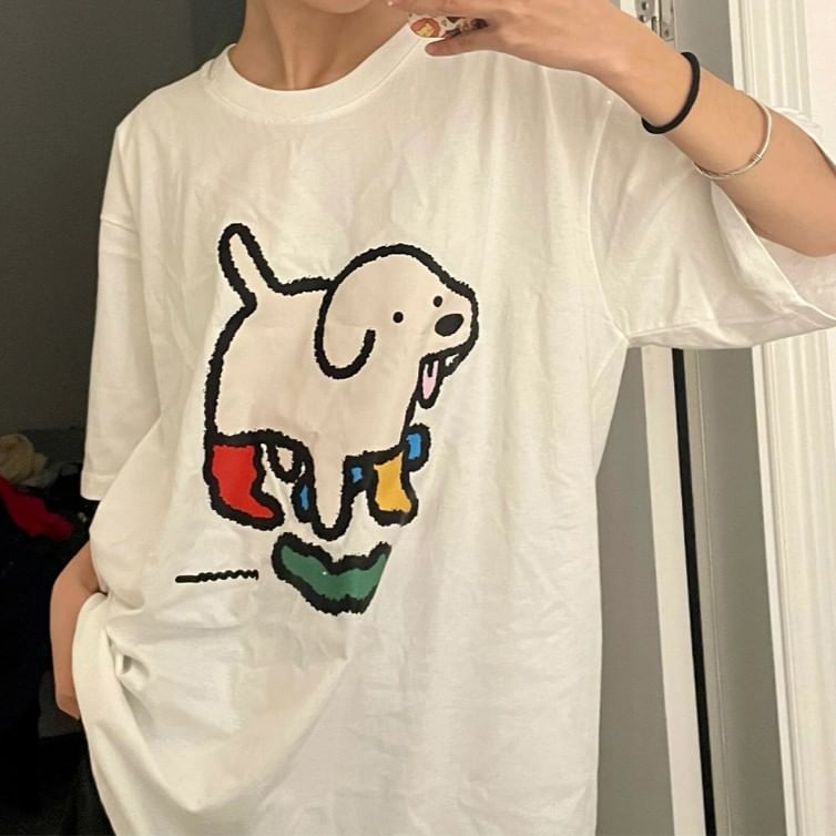 Bolgivy - Oversized T-shirt met korte mouwen en hondenprint