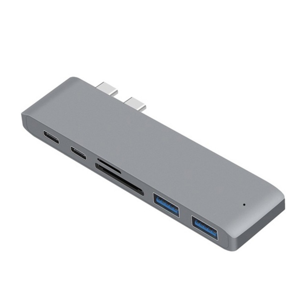 USB C Multiport Hub mit 2x USB C / 2x USB 3.0 Anschluss / Micro SD und SD Kartenlesegerät Apple MacBook Pro / Air - Dunkelgrau (Space Grau)