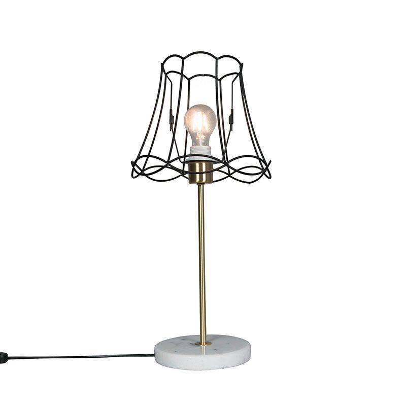 Retro tafellamp messing met Granny frame zwart 25 cm - Kaso