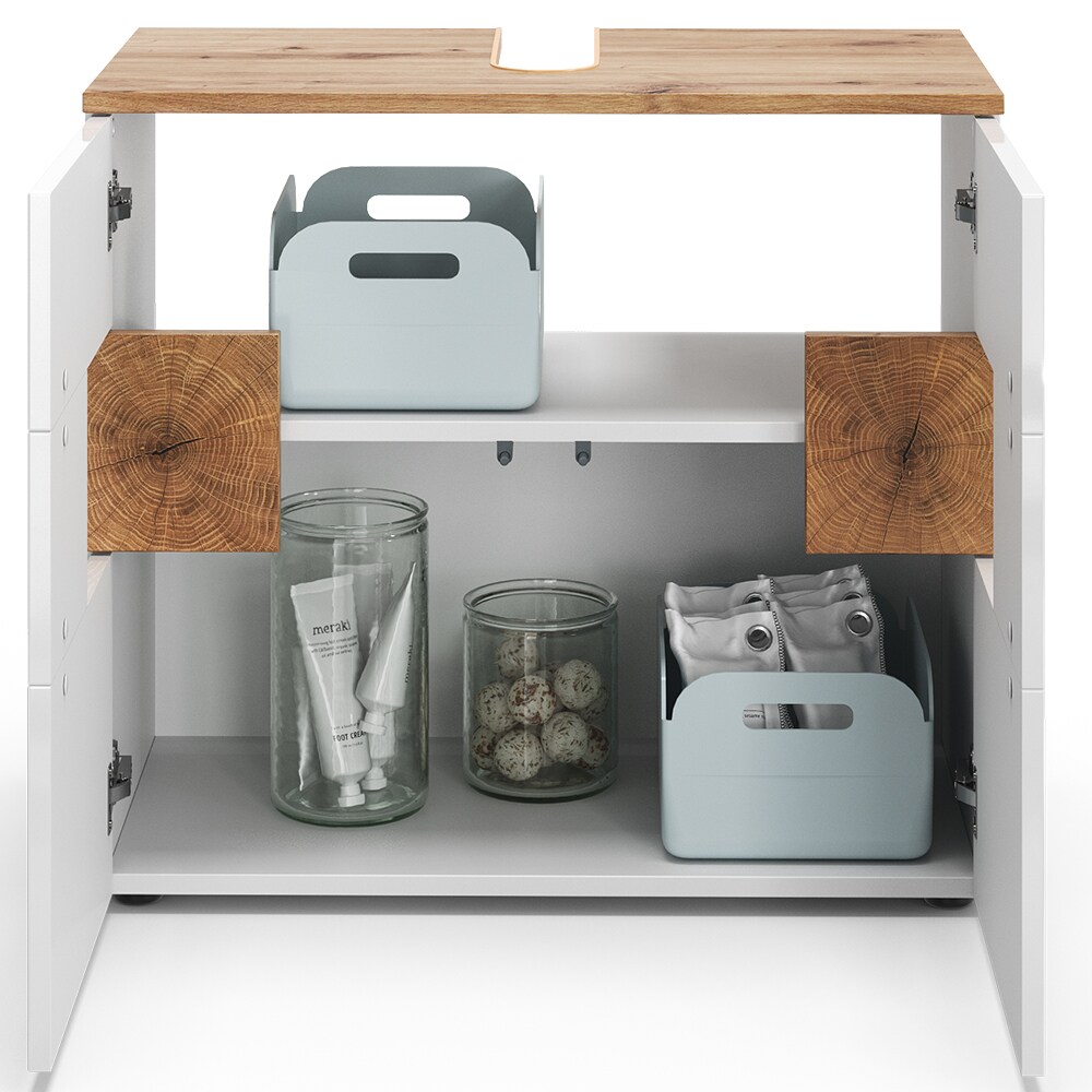 Vicco Waschtischunterschrank Waschbeckenunterschrank Eden Weiß Artisan modern 73x64 cm Badezimmer Schrank Badschrank Badkommode Badmöbel 2 Türen Hochglanz