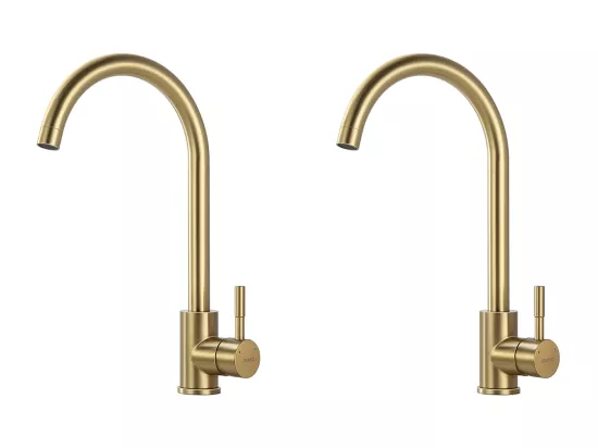 2pcs Robinet Cuisine, Mitigeur Evier Flexible Rotatif à 360°, Mitigeur Cuisine Acier Inoxydable avec Aérateur Démontable, Doré Brossé U-Forme