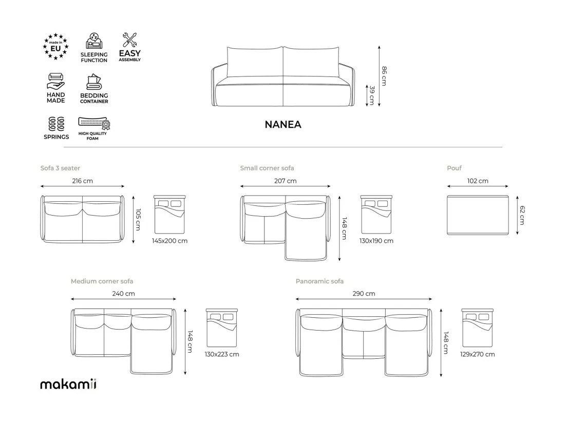 Canapé d'angle panoramique convertible en tissu texturé - olive - NANEA