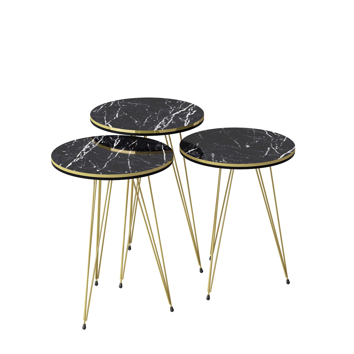 Beistelltisch 3er Set Marmoroptik Schwarz 10376115