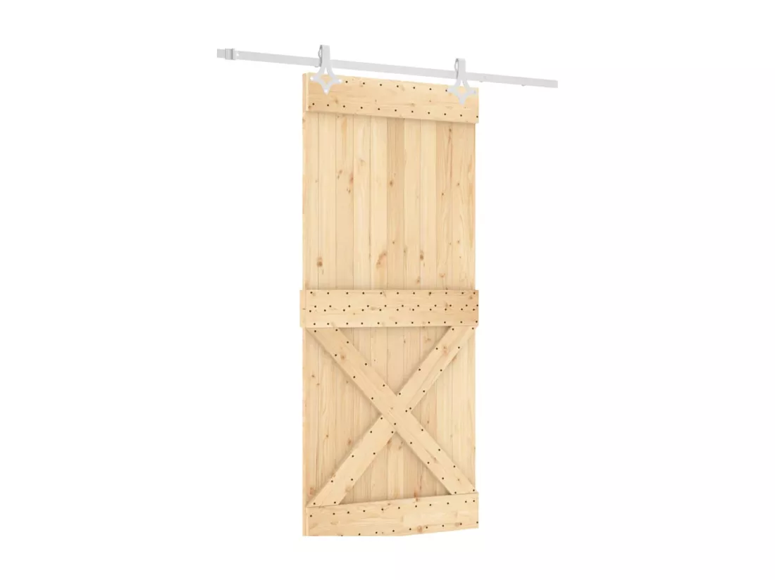 Porte coulissante et kit de quincaillerie 90x210 cm pin massif