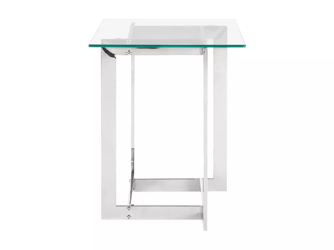Table appoint argentée avec plateau en verre CRYSTAL