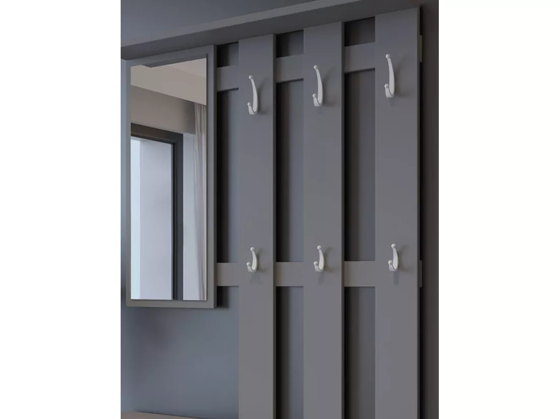 Meuble d'entrée Dbiagin, Entrée moderne, Armoire avec étagère à chaussures, Armoire polyvalente avec miroir et cintre, 100x25h180 cm, Anthracite et Blanc