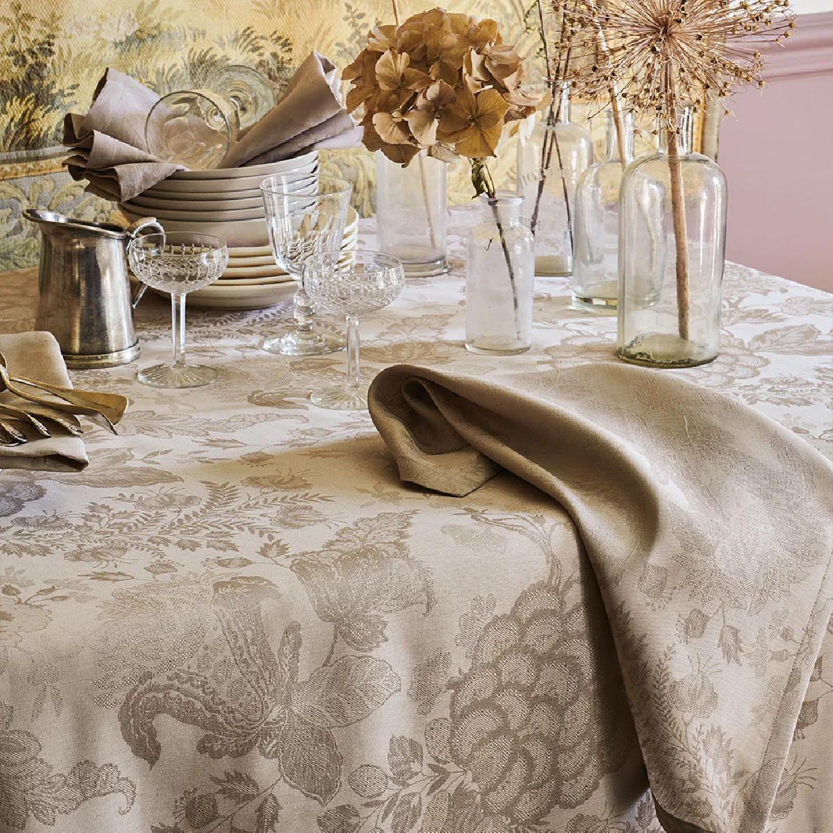 Nappe antitache déperlant métis lin & coton beige 174x174 Garnier Thie