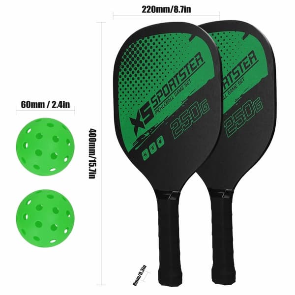 Pickle Ball racketsett Padlesett 2 racketer 4 sylteballer