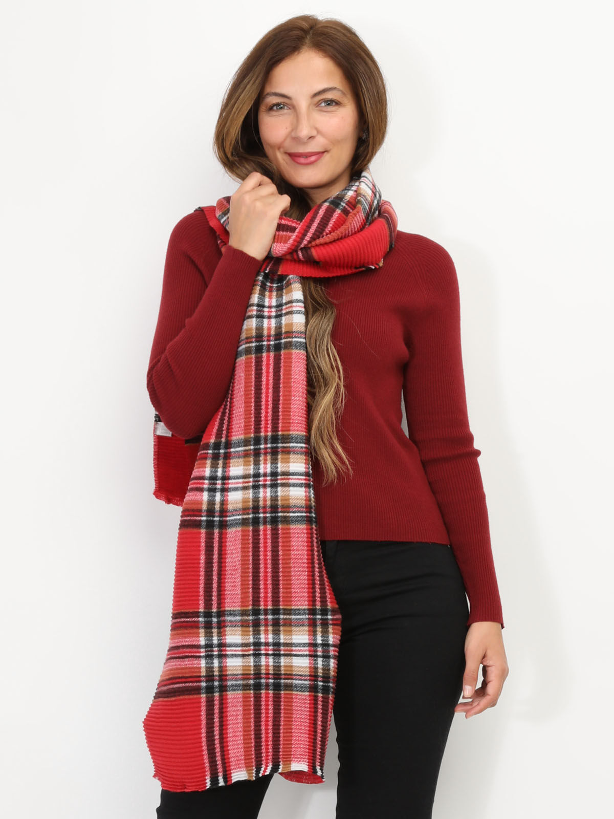 Écharpe XXL à motif écossais- Rouge