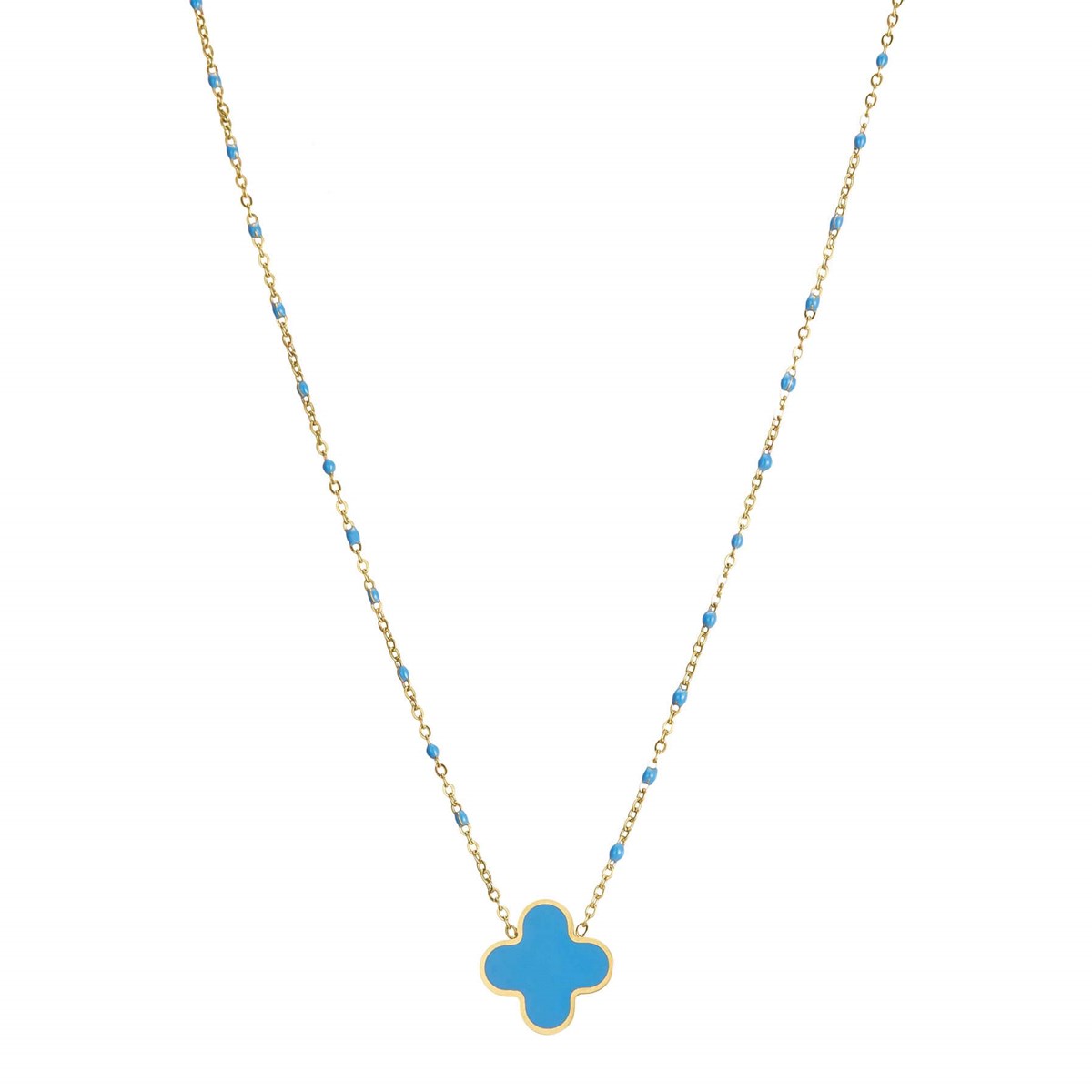 Collier Trefle bleu acier doré or