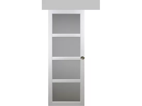 Porte Coulissante Tana Blanc Vitrée H204 X L83 + Rail Alu Et 2 Coquilles Gd Menuiseries