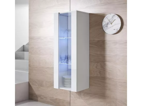Vitrine pour Salon Salle à manger en Blanc avec LED 40x29x126cm Luke V2