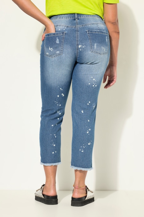 Jeans, gerade Passform, Kleckse, Destroy-Effekte, Patches,