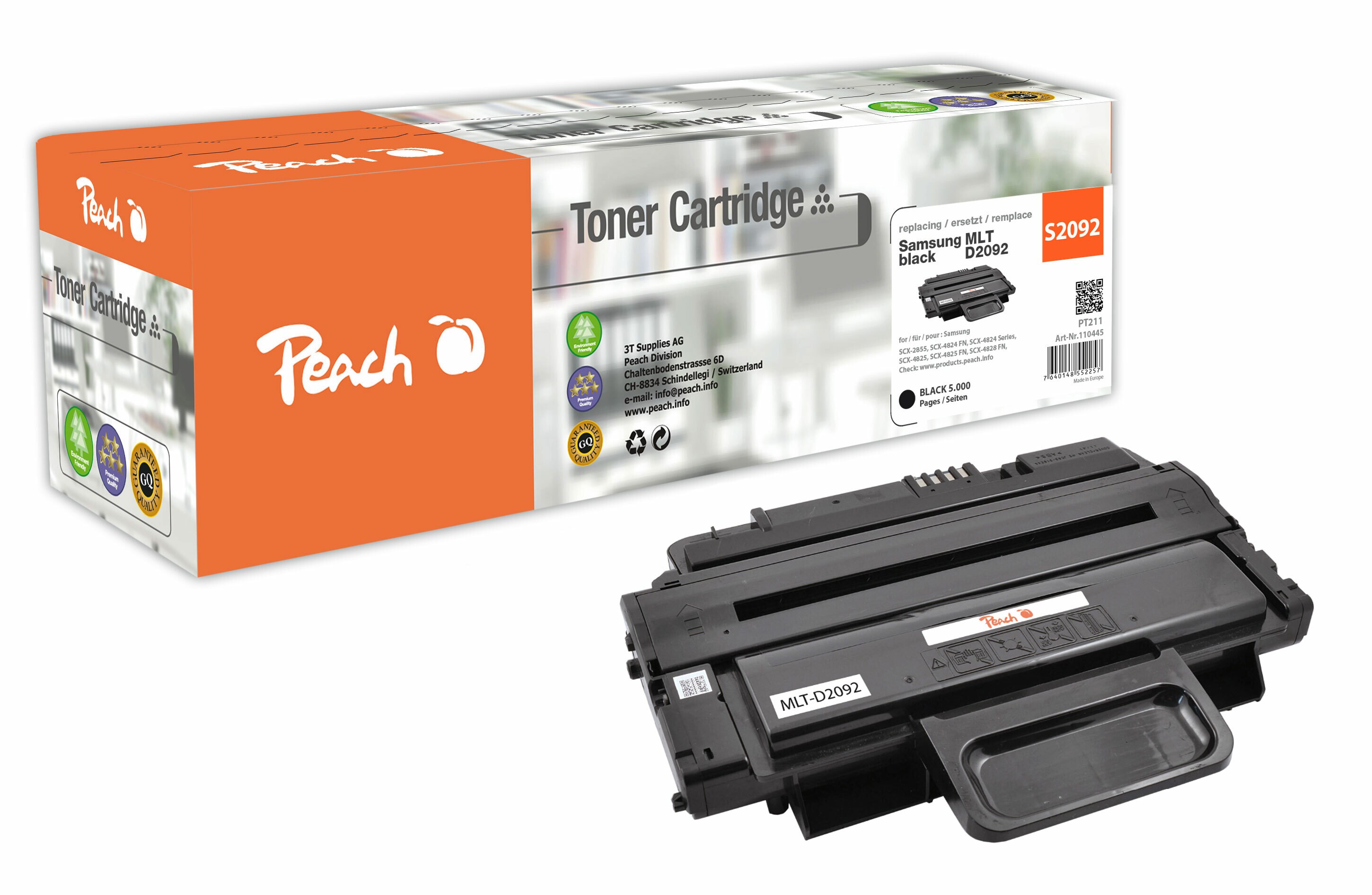 Peach S2092Toner bk ersetzt Samsung MLT-D2092L/ELS, SV003A für z.B. Samsung ML -2855 ND, Samsung SCX -2855, Samsung SCX -4824 FN (wiederaufbereitet)