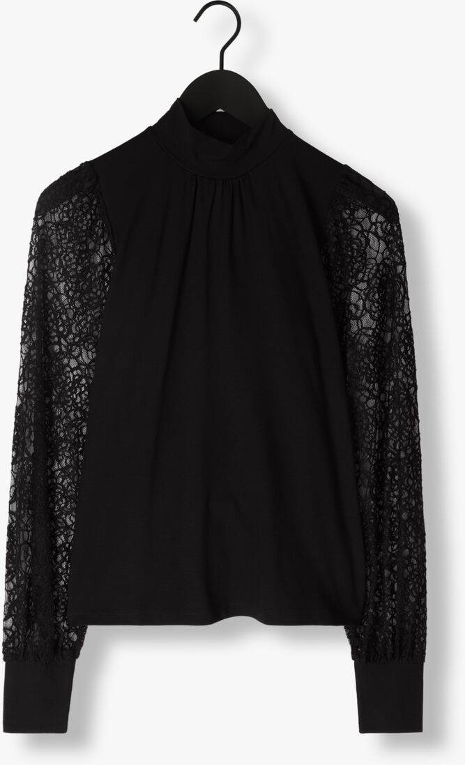 JANSEN AMSTERDAM zwarte jansen amsterdam blouse v107 top with lace sleeves and turtle neck