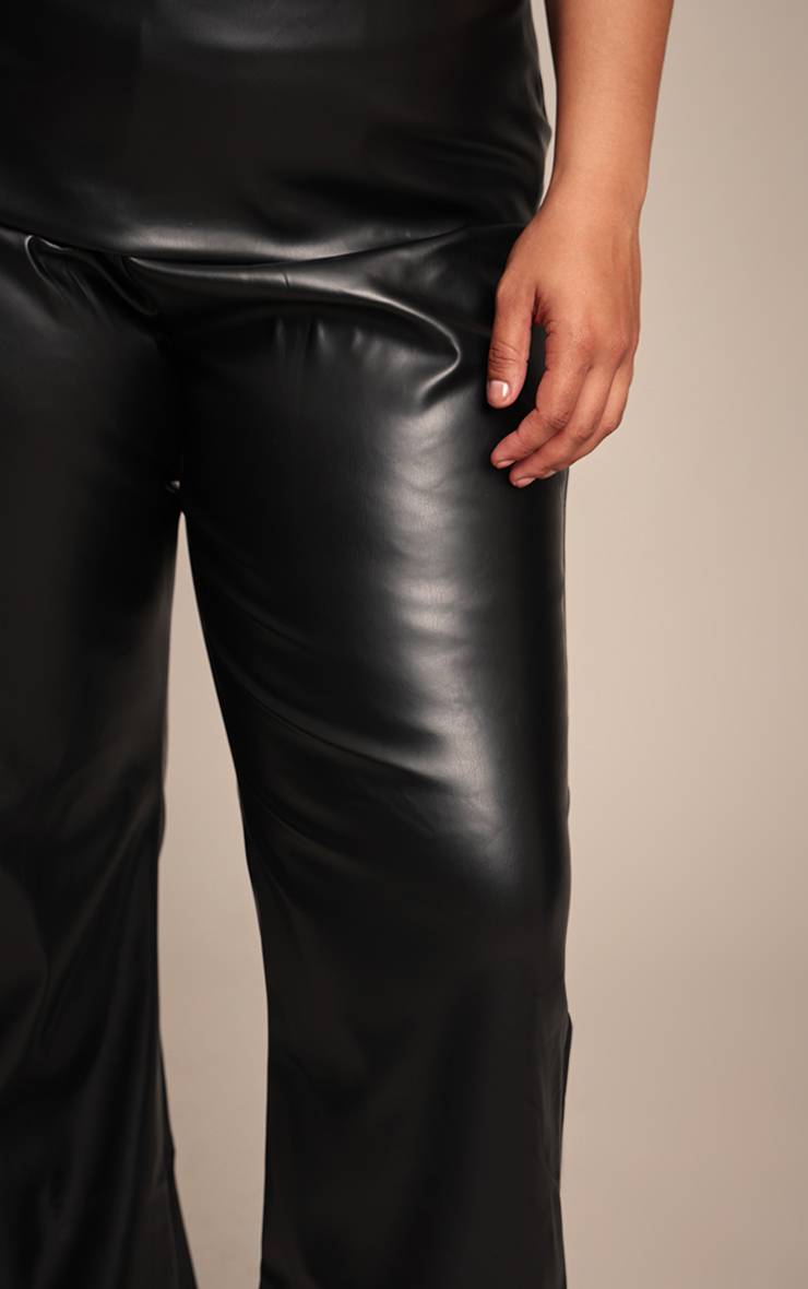 Noir Ensemble Coordonné Grande Taille En Synthétiquecuir Avec Détails De Coutures Évasé Skinny