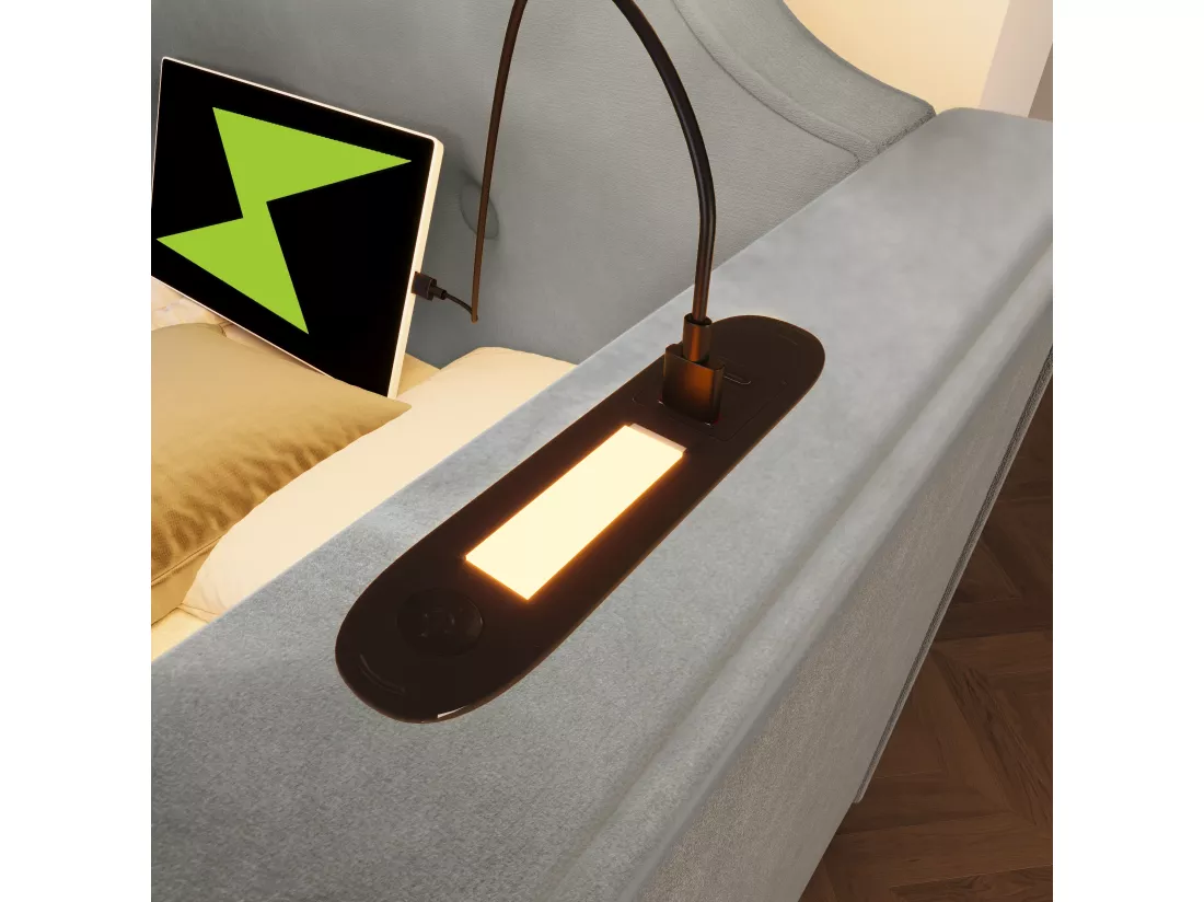 Lit capitonné 90 x 200 cm avec 2 tiroirs, canapé-lit avec 2 tiroirs, lampe de lecture et prise USB Type-C - Velours - Gris (sans matelas)