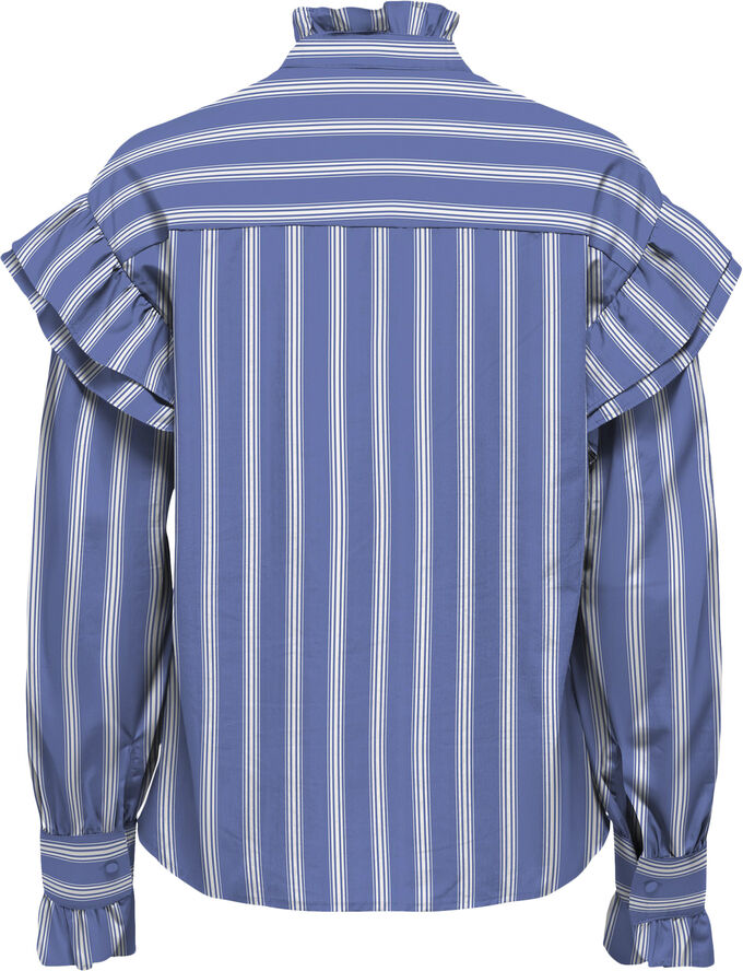 ONLY ONLMALOU LS FRILL STRIPE TOP WVN CS Wedgewood/white