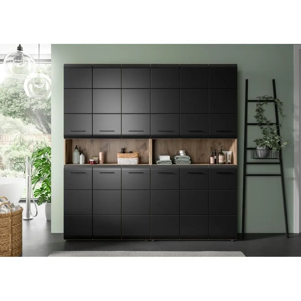 Hioshop Ice badkamer I15 zwart mat- eiken decor