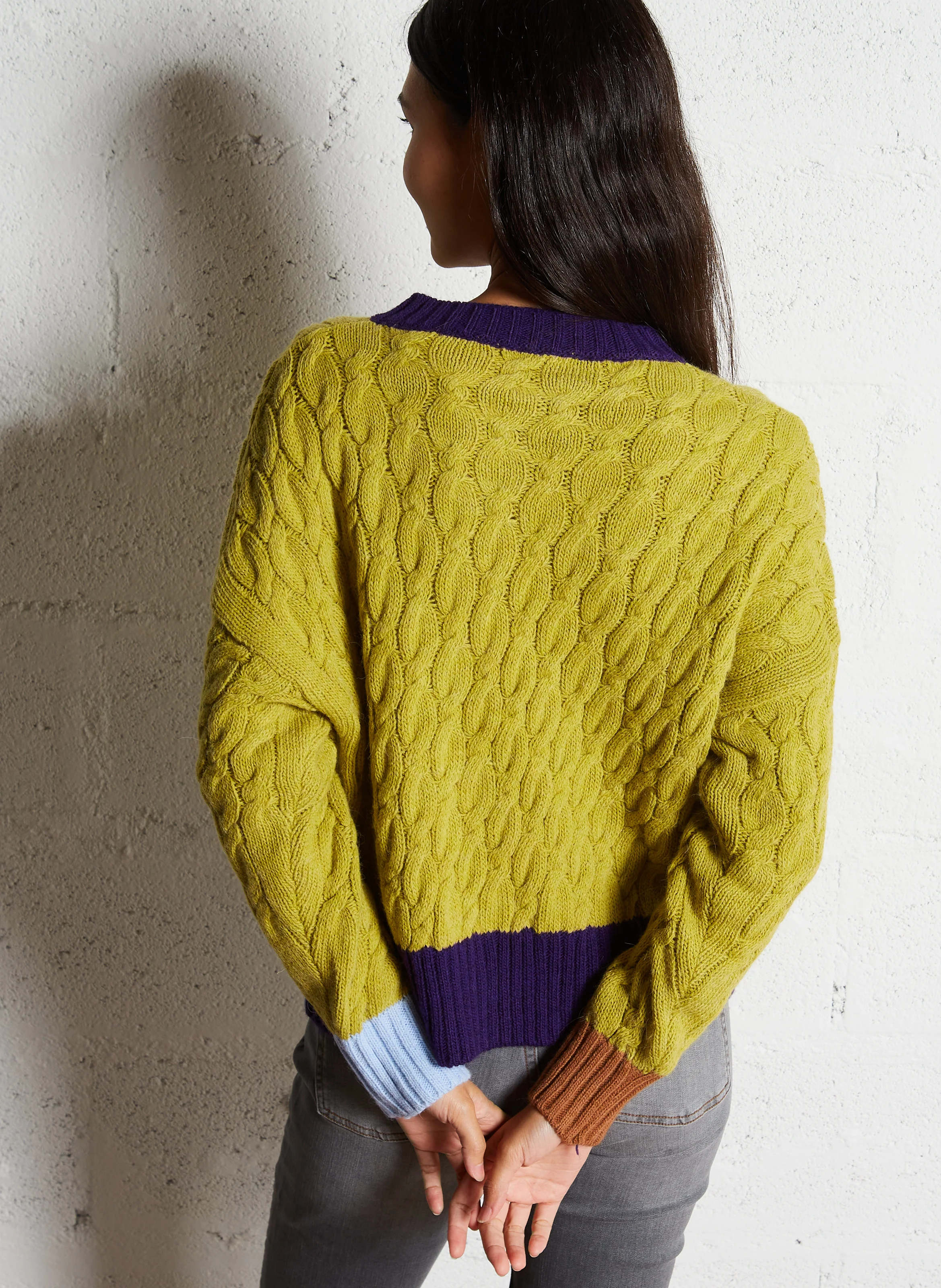 MELODY - Cardigan col rond droit en maille | Vert