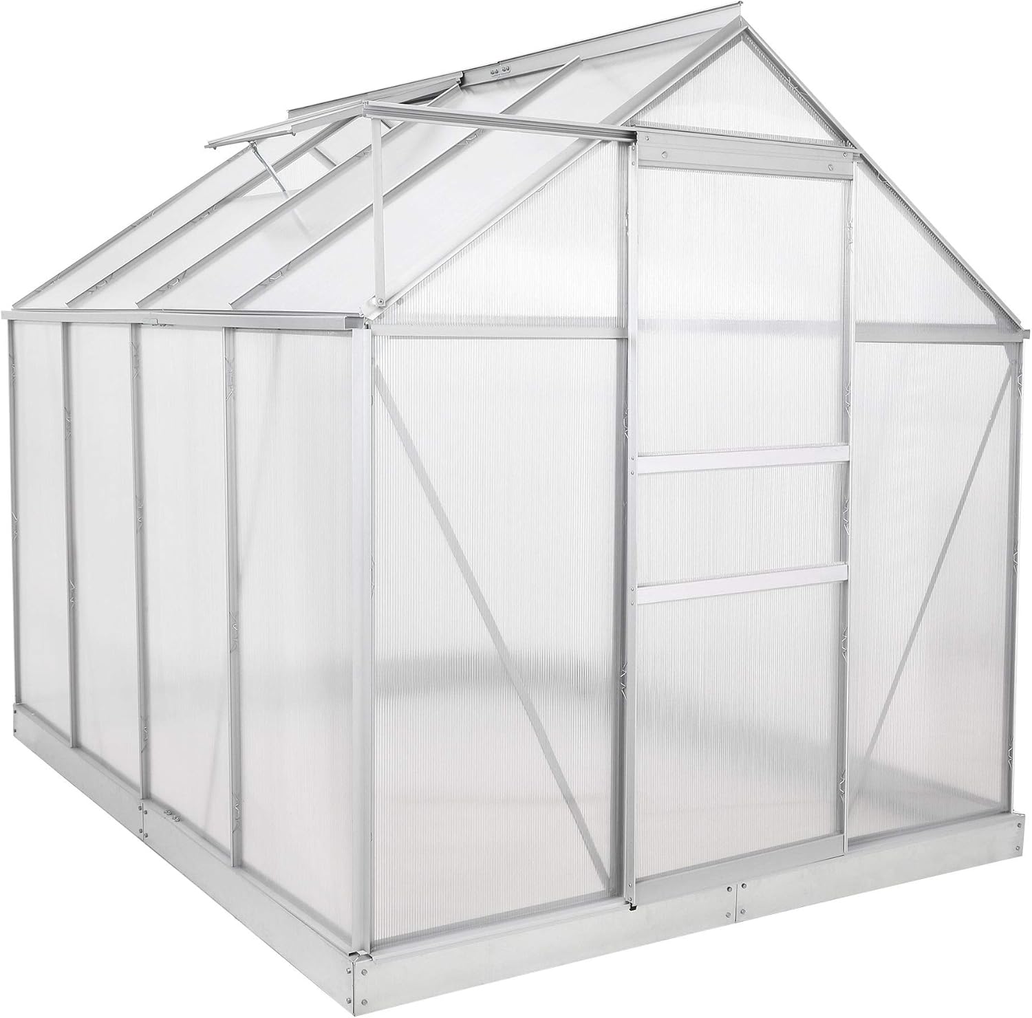 Zelsius Aluminium Gewächshaus mit Fundament 250 x 190 cm | 4 mm Hohlkammerplatten, UV-beständig, Winterfest | Treibhaus, Pflanzenhaus, Tomatenhaus, Frühbeet, Anbau Gewächshaus, Tomatengewächshaus