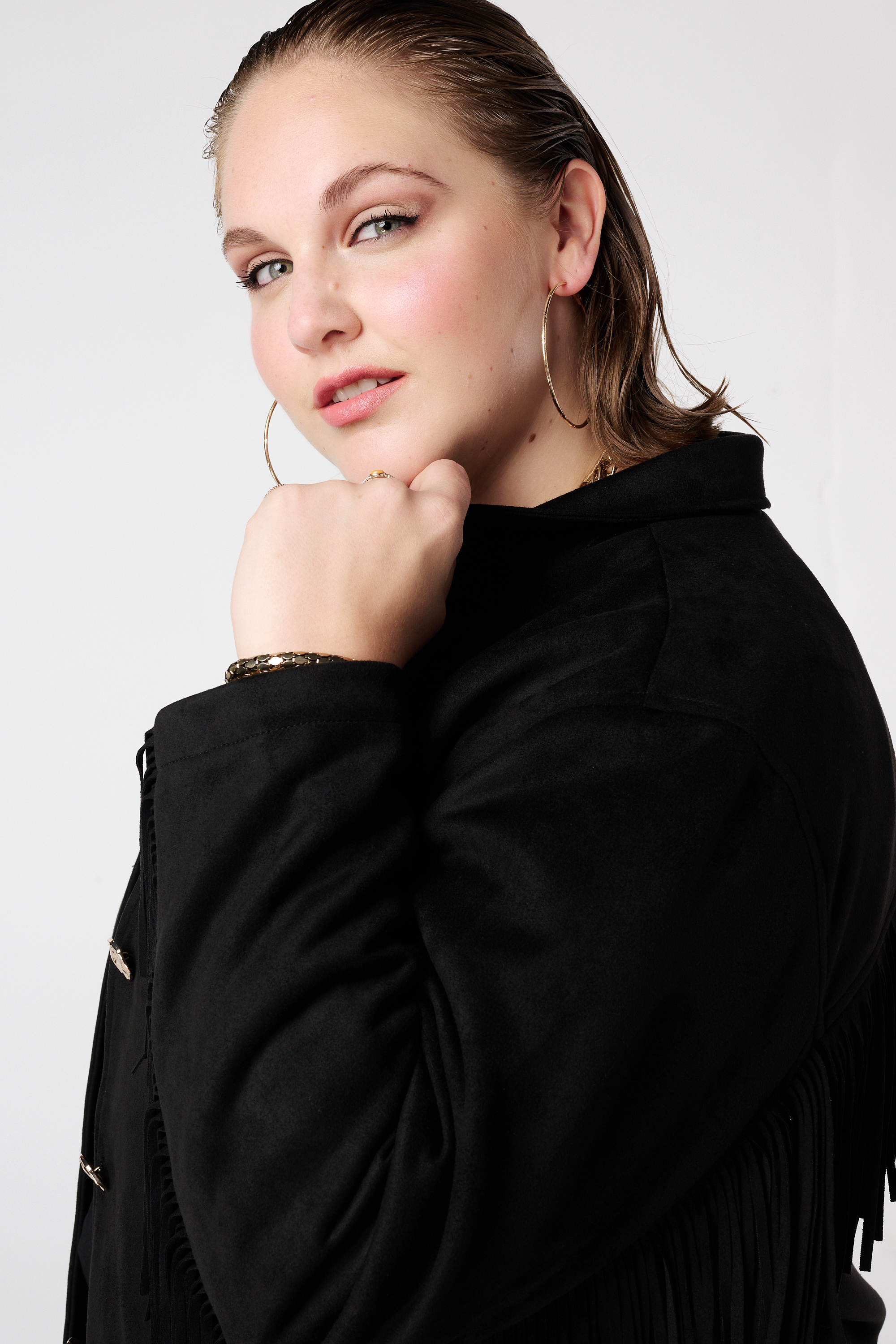 Suèdine jacket met franjes Zwart