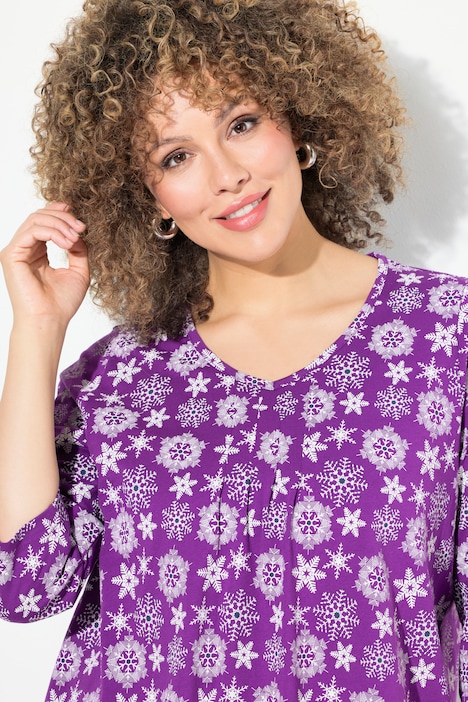 Shirt, Schneeflocken, A-Linie, V-Ausschnitt, 3/4-Arm