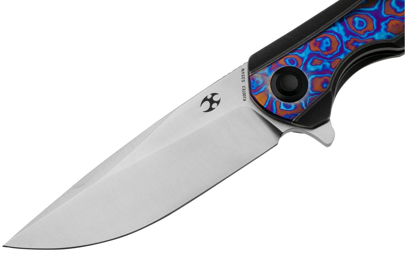 Kansept Accipiter K1007E3 Satin CPM S35VN, Blackwashed Titanium, Timascus Inlay, zakmes, Kim Ning design