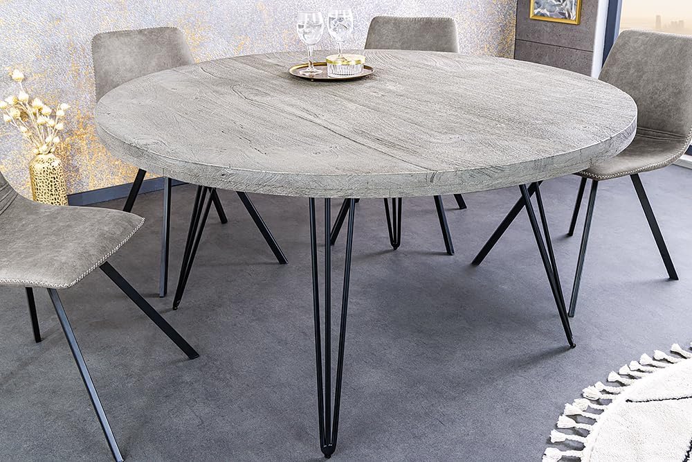 Riess Ambiente Runder Esstisch Scorpion 120cm grau Mango Massivholz Schwarze Metallbeine Hairpin Legs, stylischer Esstisch für Dein Esszimmer