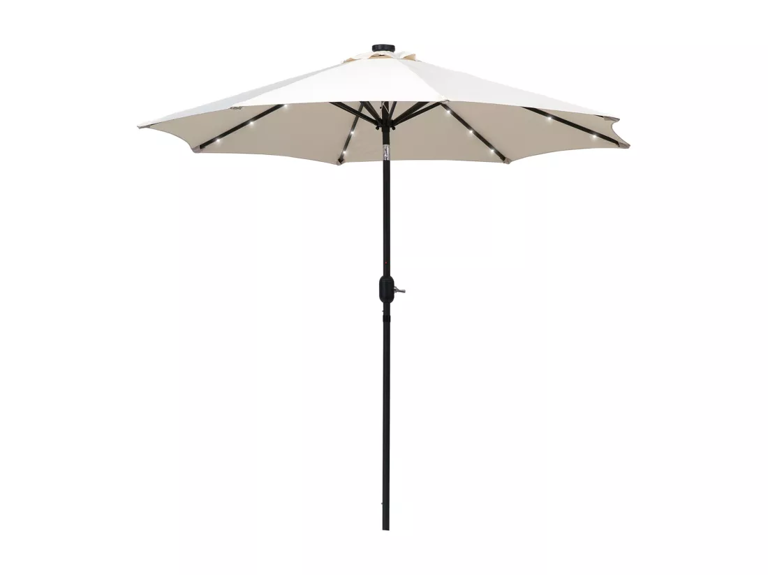 Parasol octogonal inclinable Ø 2,67 x 2,4 m lumineux solaire 24 LED polyester haute densité 180 g/m² crème