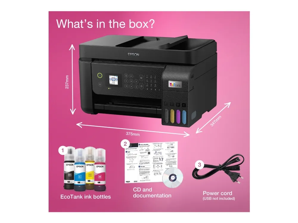 Epson EcoTank ET-4800 - Multifunktionsprinter - farve - blækprinter - kan genopfyldes - A4 (medie) - op til 10 spm (udskriver) - 100 ark - 33.6 Kbps - USB, LAN, Wi-Fi - sort